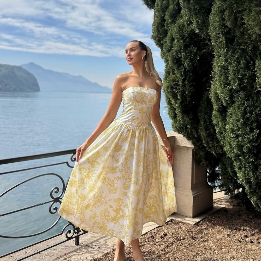Brand New- Club L London Bluebell Lemon Poplin Drop Waist Midi Dress 🍋✨ - Picture 7 of 16